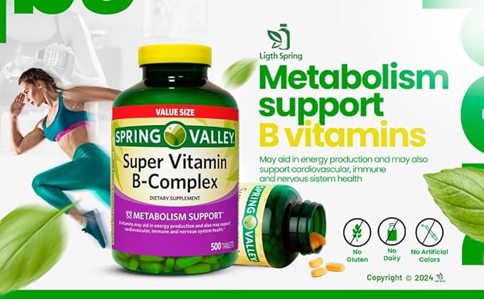 Super B-Complex Tablets 500 Count Dietary Supplement (2 Pack) with Exclusive Vitamins &amp Minerals A to Z - Better Ligth&ampSpring Guide (3 Items)