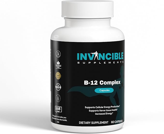 High-Potency B-12 Complex Capsules | Energy Boost Nerve Support Non-GMO &amp Allergen Free| Vitamin B12 Choline Pantothenic Acid | Supports Cellular Energy &amp Mental Clarity