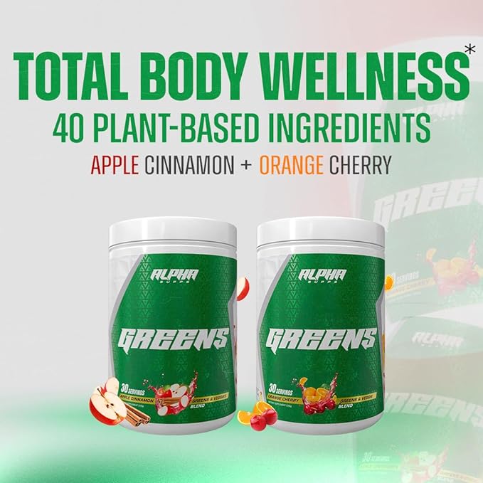 Alpha Supps - Alpha Greens Supplement | Fruit &amp Vegetable Superfood Powder | Over 40 Natural Plant Based Ingredients | Prebiotic &amp Probiotic Digestive Support Blend - 30 Servings (Pineapple)