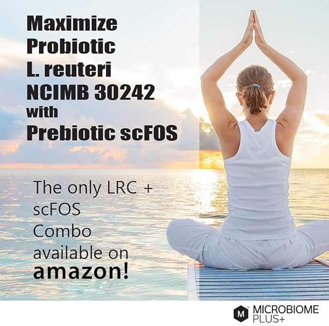 Microbiome Plus Gastrointestinal Probiotics L Reuteri NCIMB 30242 and Prebiotics scFOS GI Digestive Supplements Allergy Safe Gluten-Free Probiotic Supplement for Men and Women (1 Month Supply)