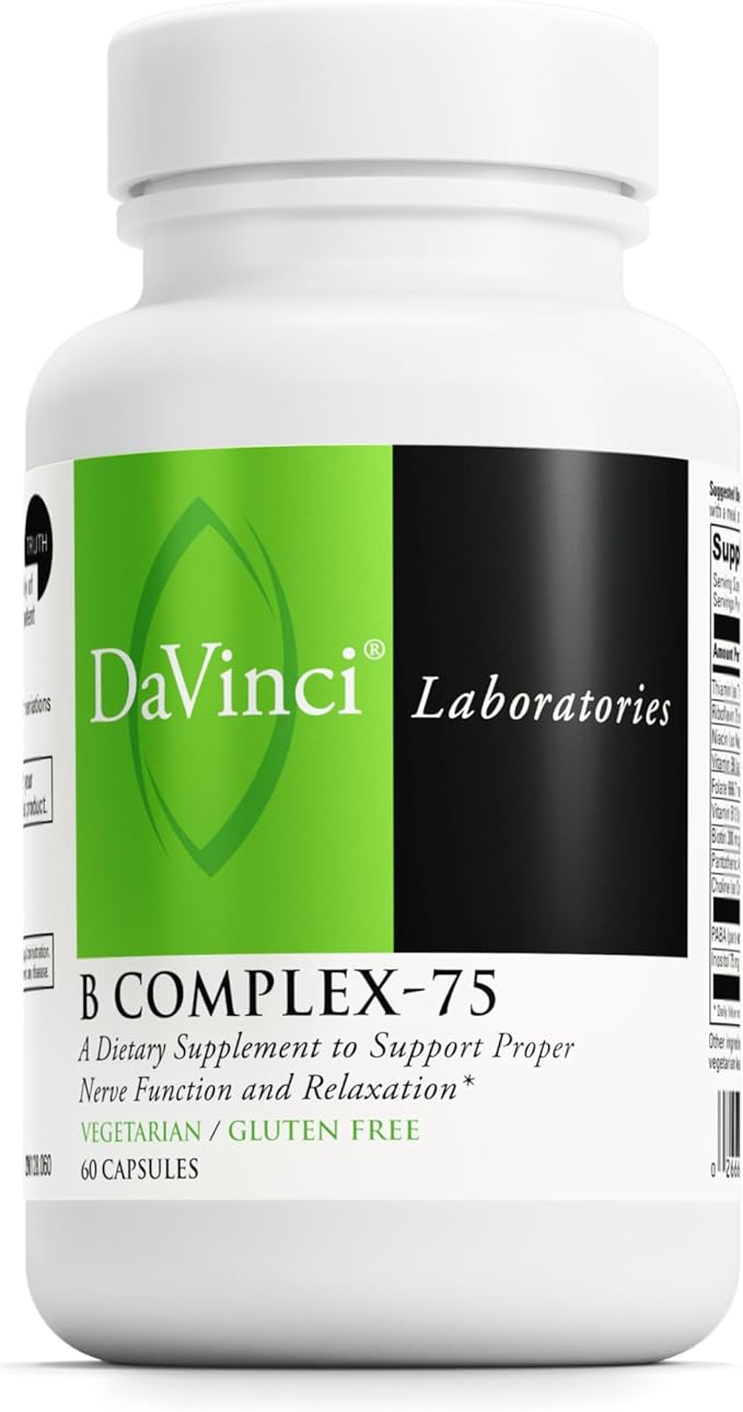 DAVINCI Labs B Complex-75 - Supports Relaxation and Proper Nerve Function* - Dietary Supplement with Niacin Vitamin B6 B12 Biotin Choline and More - Vegetarian - Gluten-Free - 60 Capsules