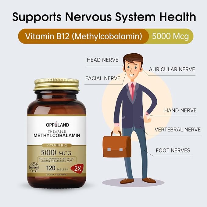 Methyl B-12 5000mcg Chewable with Folate - Vitamin B12 Methylcobalamin Sublingual Tablets - Supports Energy &amp Brain Function - Vegan Supplement - Orange Flavor - 120 Count