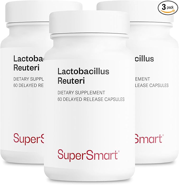 Supersmart - Lactobacillus Reuteri 5 Billion CFU per Day - Probiotic Supplement | Non-GMO &amp Gluten Free - 60 * 3 DR Capsules
