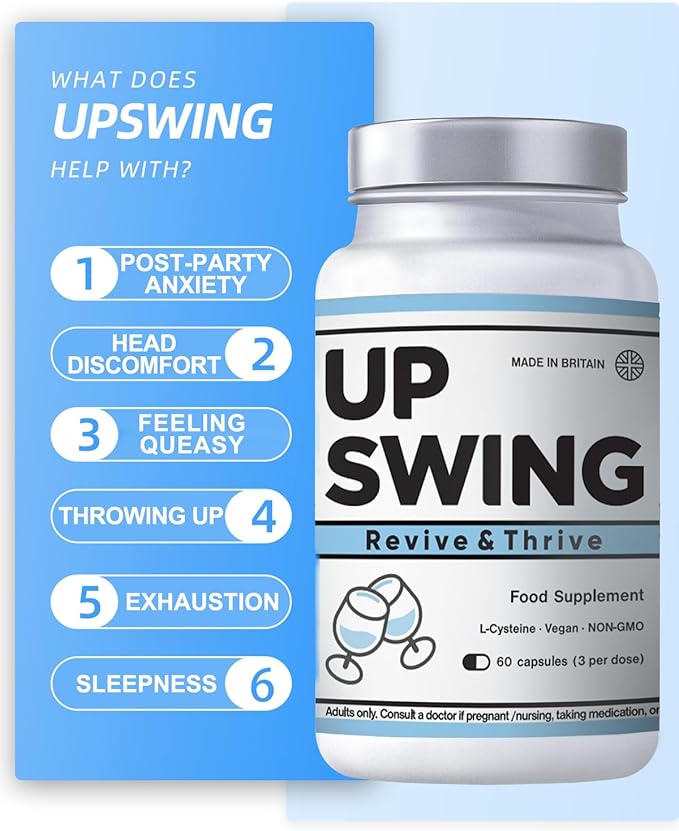Upswing Pre &amp Post Drinking Supplement Liver Support for Better Mornings Party Recovery &amp Prevention with L-Cysteine HCL Vitamin Bs Vitamin C- 60 Power Pack