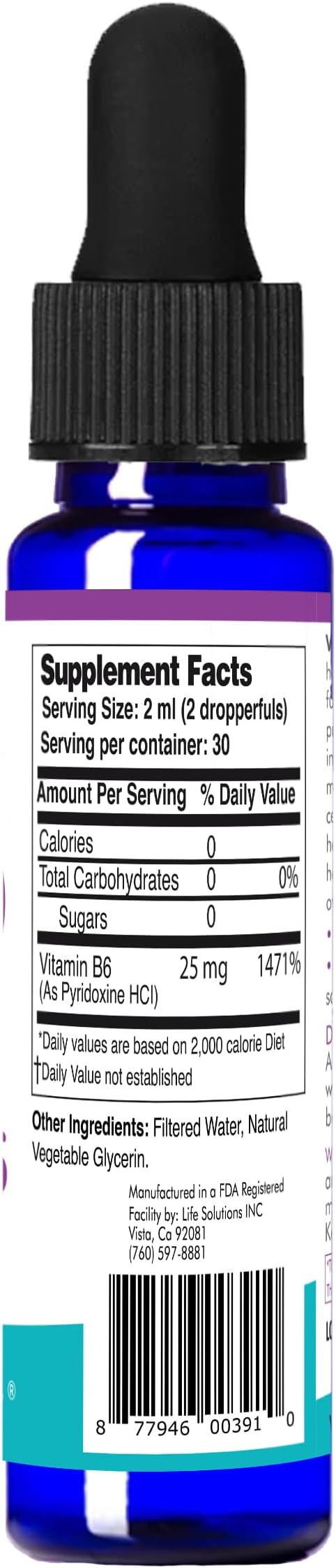 Life Solutions Vitamin B6 Pyridoxine HCI - B Vitamins Supplement B6 Vitamins 25mg- Essential B6 Supplement for Metabolism Energy and Nervous System Support 2oz Liquid Dropper