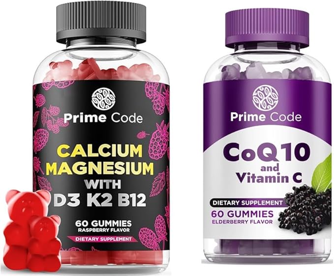 Prime Code Calcium Gummies for Women &amp Men with Magnesium Vitamin B12 Vitamin K2 &amp Vitamin D3 CoQ10 200mg &amp Vitamin C 250mg Gummies