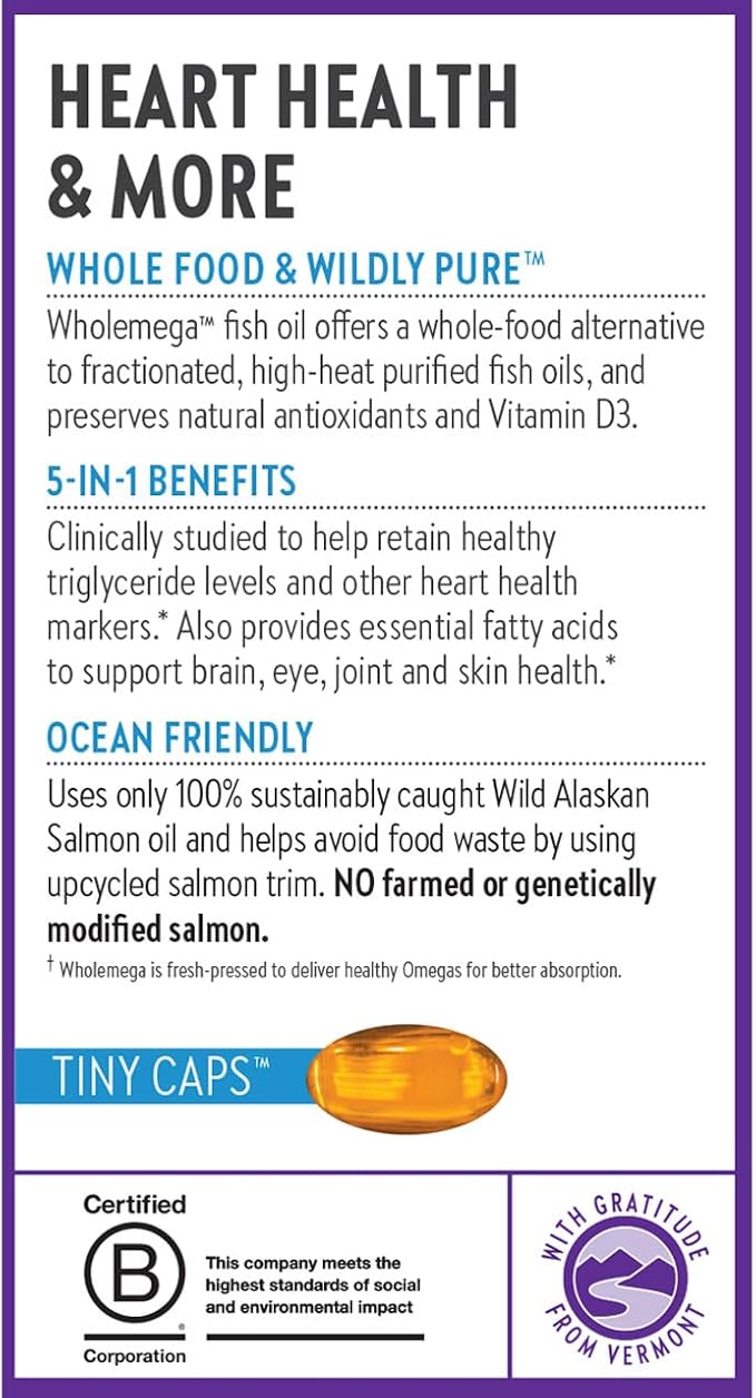 New Chapter Wholemega Fish Oil Supplement Tiny Capsules 2000mg per Serving Clinically Proven Wild Alaskan Salmon Oil with Omega-3 + Vitamin D3 + Astaxanthin 500mg Each - 90 Count