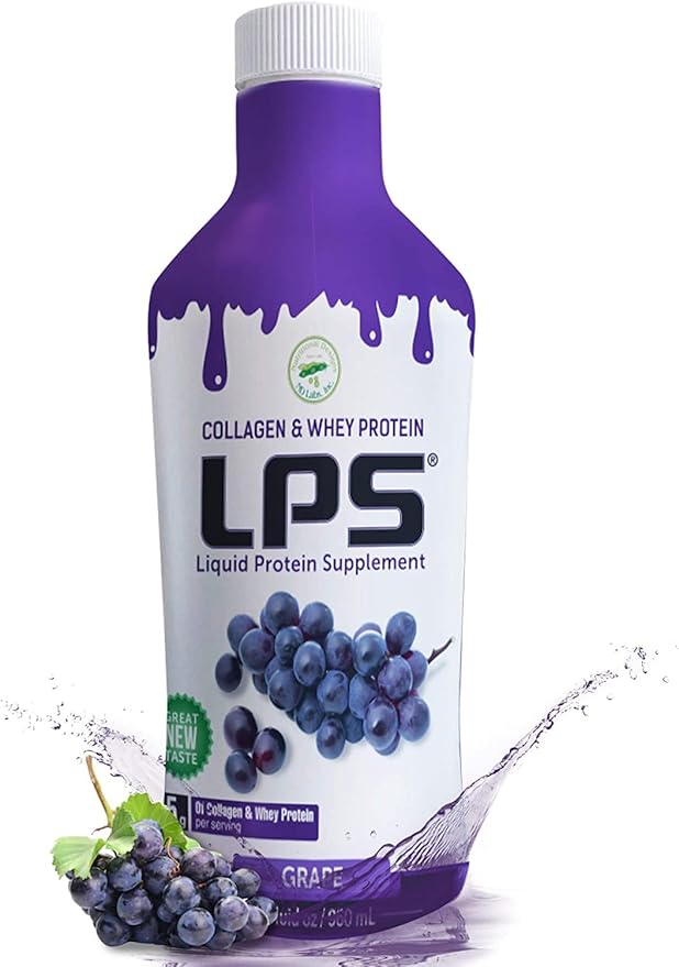 Nutritional Designs Sugar-Free Liquid Collagen &amp Whey Protein Supplement - Non-GMO Drink - Promotes Healthy Skin &amp Hair for Men &amp Women (Grape Standard Care) Pack of 6