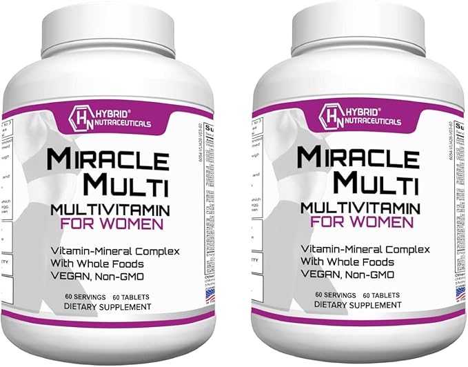 Hybrid Nutraceuticals MiracleMulti Women Multivitamin with Probiotics Biotin Folic Acid Enzymes + Fruit &amp Vegetable Blend - Immune Support Heart Health Energy: 60 Servings (Non-GMO) (2)