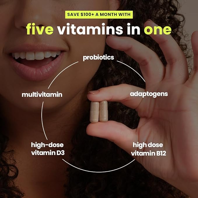 Mela Daily Essentials Multivitamin for Melanated Women - High-Dose Vitamin D3 and B12 Probiotics Lion's Mane Ceylon Cinnamon - Vegan Gluten Free Non-GMO 30 Day Supply (60 Capsules)
