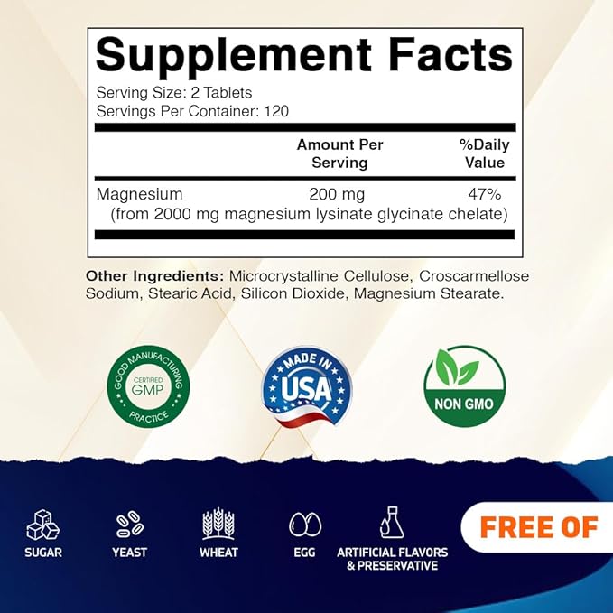 Vitamatic Magnesium as Glycinate Lysinate – 100% Chelated Magnesium - 240 Tablets - Supports Muscle Relaxation Heart Nerve Health* – Non-GMO Gluten &amp Soy Free - 2 Pack