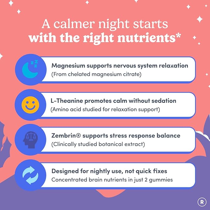 First Day Women’s Nighttime Reset Calming Magnesium Gummies – Sleep Aid Supports Peaceful Rest Balanced Mood &amp Energy – Supplement with Magnesium Citrate L-Theanine &amp No Melatonin – 30-Day S