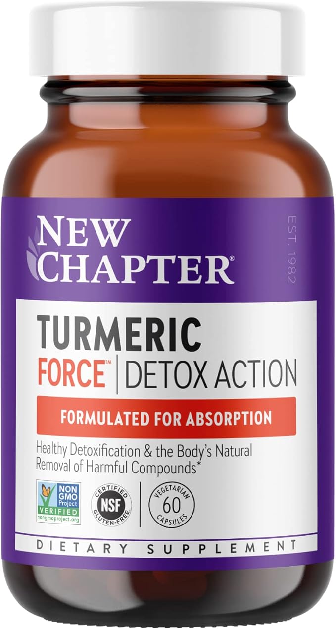 New Chapter Turmeric Supplement + Daily Detox Turmeric Force Detox Action with Green Tea + Ginger + NO Black Pepper Needed + NonGMO Ingredients Vegetarian Capsule 60 Count