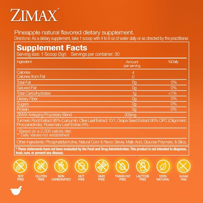 ZIMAX Super ANTIOXIDANT - 100% Natural - High Absorption Curcumin Rosemary Extract Grape Seed Extract Olive Leaf Extract ORAC 3451770 (Canister) 90 Grams (3-Pack)