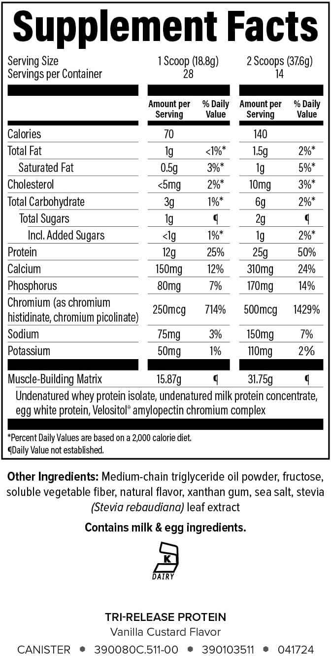 Isagenix Tri-Release Protein - Advanced Muscle Recovery - 25g of Protein - Three-Stage Protein Release for Sustained Absorption - Non-GMO - 18.6 oz - (Vanilla Custard) - Up to 28 Servings - Canister