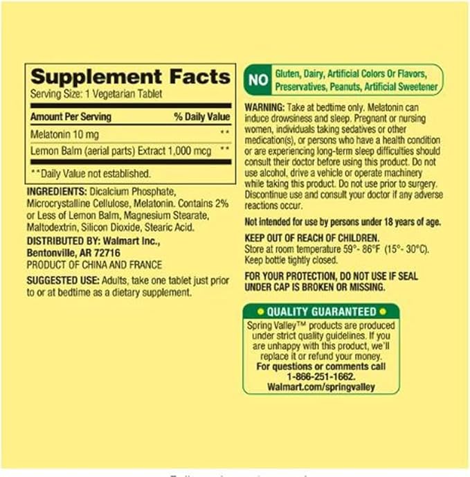 Melatonin Tablets Dietary Supplement Value Size 10 mg 240 Count + VSL Sticker