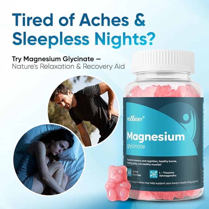 FOODESKY Magnesium Glycinate Gummies | 10 Forms of Magnesium + Vitamin D3 &amp Zinc | 60 Gummies | Supports Relaxation Focus &amp Better Sleep (1)