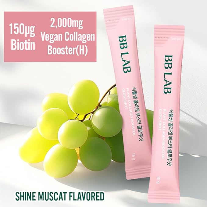 BB LAB Plant Collagen Booster Glow Shot 15g*14sticks Korea Collagen Extract with Biotin 2000mg Vegan Collagen Booster for Woman Plant-Based Fast Absorption Shine Muscat Flavor