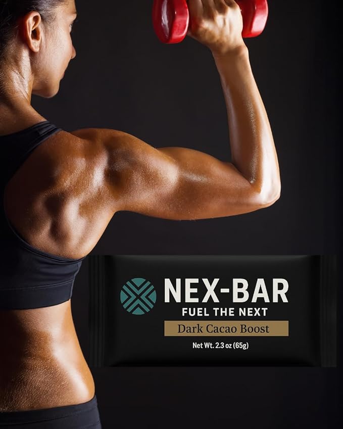NEX-BAR Dark Cacao Boost Protein Bars - 8 Pack (19G Protein) No Added Sugar No Artificial Sweeteners