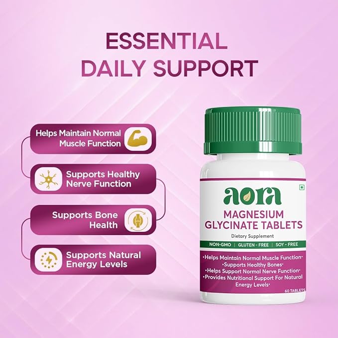 AORA Magnesium Glycinate Tablets | High Absorption Magnesium Supplement for Muscle Nerve &amp Sleep Support | Energy Bone &amp Heart Health | Non-GMO Gluten-Free Soy-Free | Men &amp Women | 60