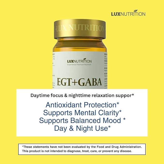 EGT + GABA Supplement | Antioxidant Support &amp Relaxation Aid | Supports Calm Mental Clarity &amp Balanced Mood | 60 Capsules