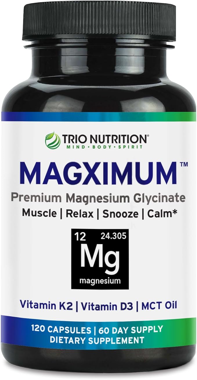Trio Nutrition MagX Magnesium Glycinate Vitamin D3 Vitamin K2 &amp MCT Oil | Chelated Magnesium Supplement | Calm Relaxation &amp Recovery | Be Well Rested &amp Start Your Day with Magximum