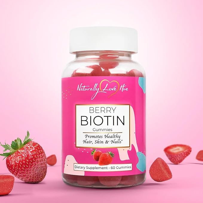 Naturally Love Hue Berry Biotin Gummies – Strawberry Biotin Hair Vitamin Gummies – Supports Longer Stronger Hair Glowing Skin &amp Strong Nails – Natural Cruelty‑Free Hair Growth Supplement