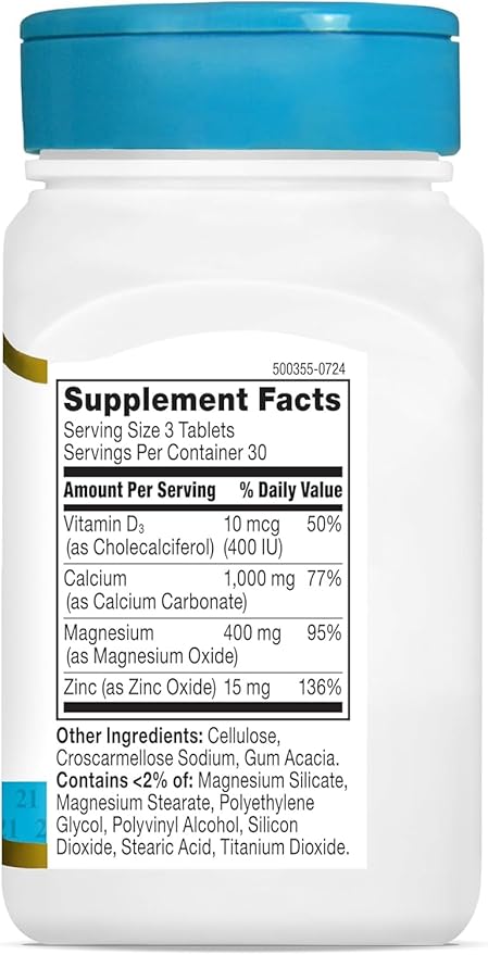 21st Century Cal Mag Zinc +D Vitamin - 90 Tablets Pack of 3
