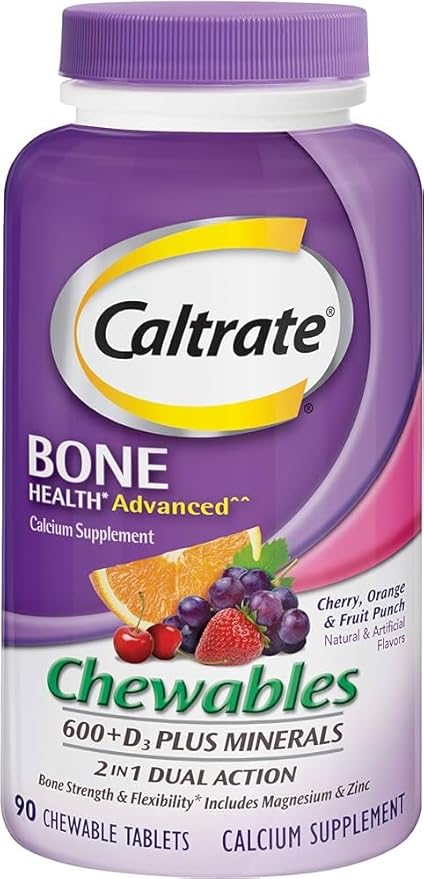 Caltrate Calcium &amp Vitamin D3 Supplement 600+D3 Plus Minerals Chewable Tablet90 Count (Pack of 2)