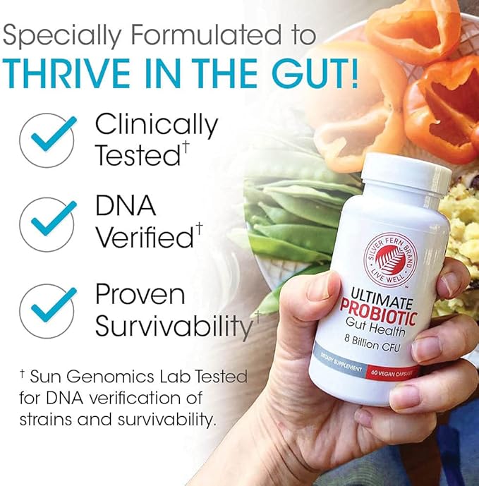 Silver Fern Brand Family Probiotics - Ultimate Adult Probiotic (1 Bottle = 60 Capsules) Plus Ultimate Children's Probiotic for Kids (1 Bottle = 30 Chewables) - Gut Health &amp Microbiome Support