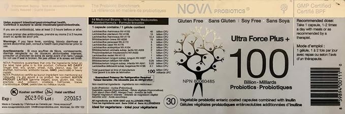 NOVA Probiotics Multi-Strain Ultra Strength Plus+ 100 Billion Probiotics per Capsule-30 VCaps