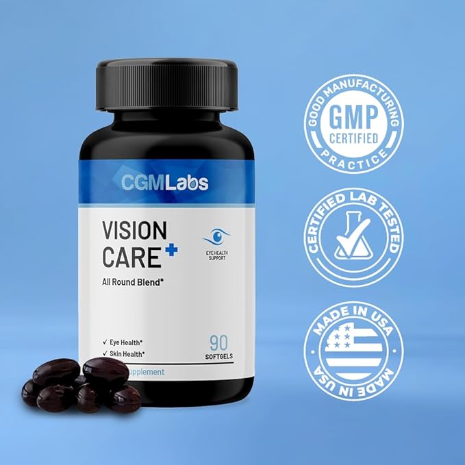 Vison Care Plus - Complete Dietary Supplement for Your Vision- Lutein 20mg Zeaxanthin Vitamin A Bilberry Extract - 90 Softgels by CGM Labs