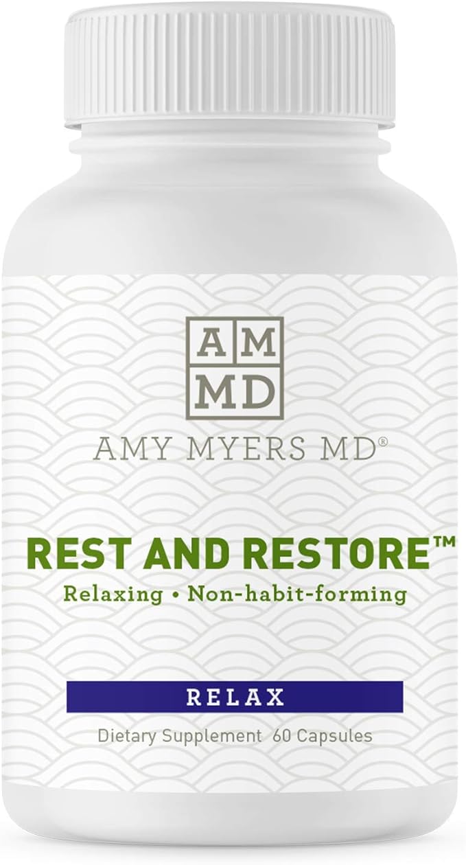 Amy Myers MD Rest and Restore - Supplement Supports Healthy Sleep Cycle - Aid Physical Relaxation with Magnesium Glycinate Chelate &amp L-Theanine - Supplement Aids Sleep - 60 Capsules (30 Servings)
