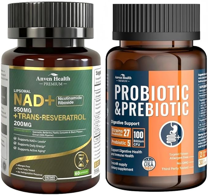 100 Billion Probiotics for Men and Women Liposomal NAD+ Nicotinamide Riboside Supplement