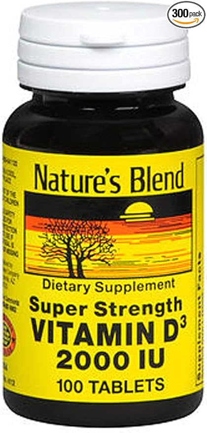 Nature's Blend Vitamin D3 2000 IU Super Strength - 100 Tablets Pack of 3