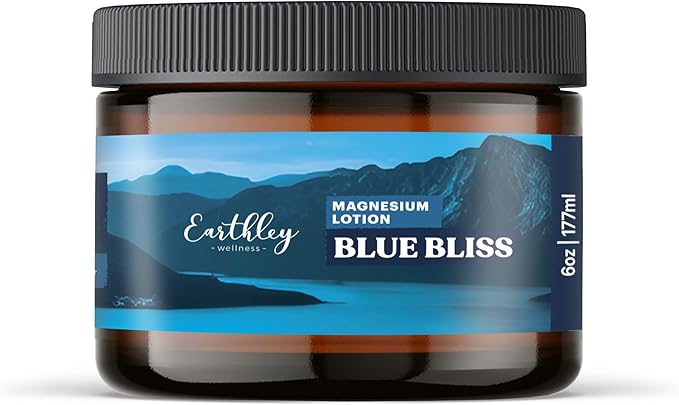 Earthley Wellness Magnesium Lotion Parent's Picks Award-Winner Apricot Shea Butter Mango Butter Lavender Blue Tansy and Sandalwood Scent (6oz Seasonal Blue Bliss)