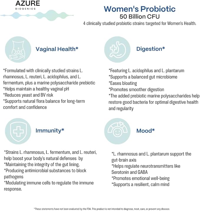 Probiotics for Women 50 Billion CFU 5 Lactobacillus Strains Digestion Vaginal Immune &amp Mood Health Support* Non-GMO Gluten-Free 60 Caps