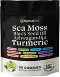 Optimal Prime Sea Moss and Black Seed Oil Gummies Ashwagandha Turmeric Manuka Honey ACV Dandelion Black Pepper Burdock Bladderwrack Vegan 90 Gummies 45 Day Supply