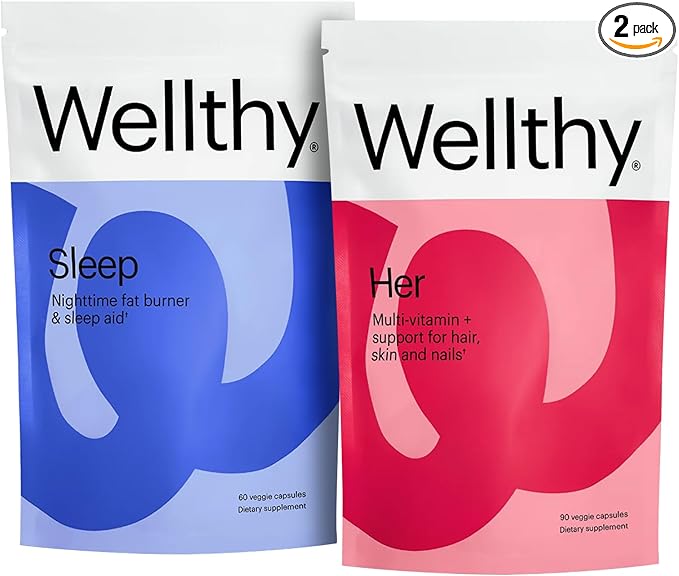 Wellthy Daily Multivitamin &amp Night Time Weight Loss Bundle - Healthy Skin Hair Nails &amp Sleep Support