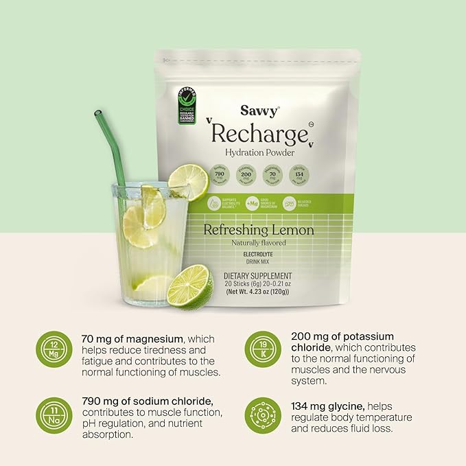 SAVVY Bone Broth Power Chocolate Protein Powder 23g Protein 12g Collagen &amp Recharge Electrolyte Powder Sugar Free Conscious Hydration Drink with Sodium Magnesium Potassium Glycine Lemon Fla