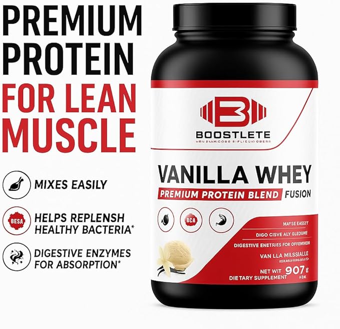 Vanilla Whey Protein Powder – Whey Concentrate &amp Isolate for Muscle Support Energy and Immunity – 1.8 lb Made in USA