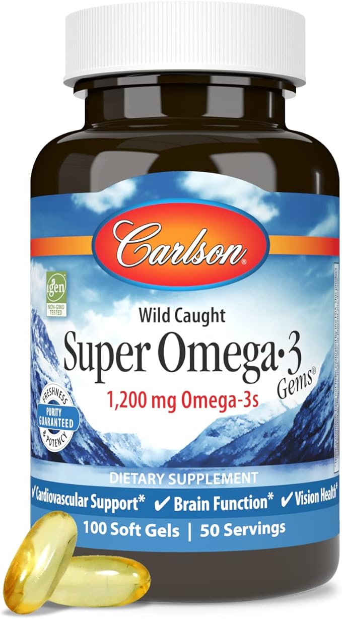 Carlson Super Omega-3 Gems Norwegian 1200 mg Omega-3s 100 Soft Gels