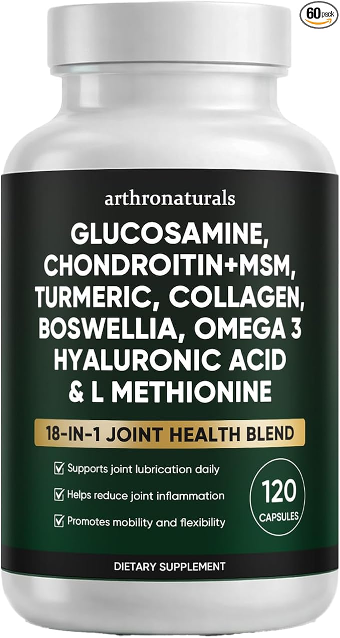 Arthronaturals 18 in 1 Joint Supplement with Glucosamine Chondroitin MSM Hyaluronic Acid Omega-3 and More for Provides Joint Support Improves Mobility &amp Long Term Health Vegan - 60 CPS (1)