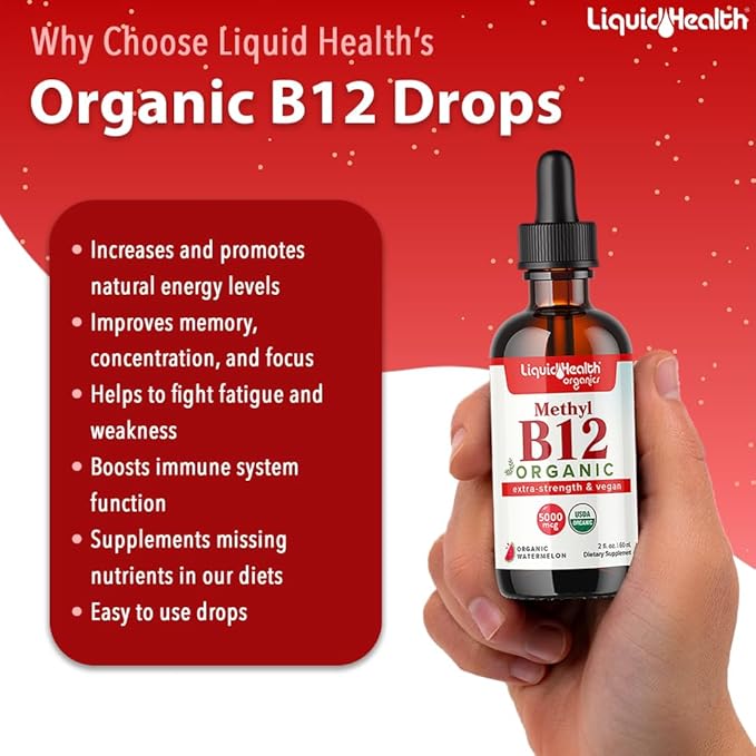 LIQUIDHEALTH Optimum Joint Liquid Supplement &amp Organic Methyl B12 5000mcg Vitamin Drops with Tart Cherry Juice for Immune Support Bone &amp Joint Health Naturl Energy Boost Improved Focus &amp