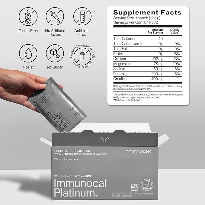 Immunocal Supplement Pack of 2 – 1 Platinum and 1 Booster – Whey Protein Isolate and Glutathione Precursor – Includes 50+ Fruits and Vegetables – 30 Servings Each