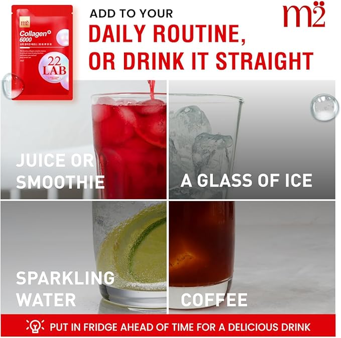 m2 Super Collagen Drink Liquid Super Concentrate 6000mg Dual Peptide Collagen Secrets of Korean Celebs 68% More Collagen After 24 Hours Drink from Pouch No Added Sugar (8pk)