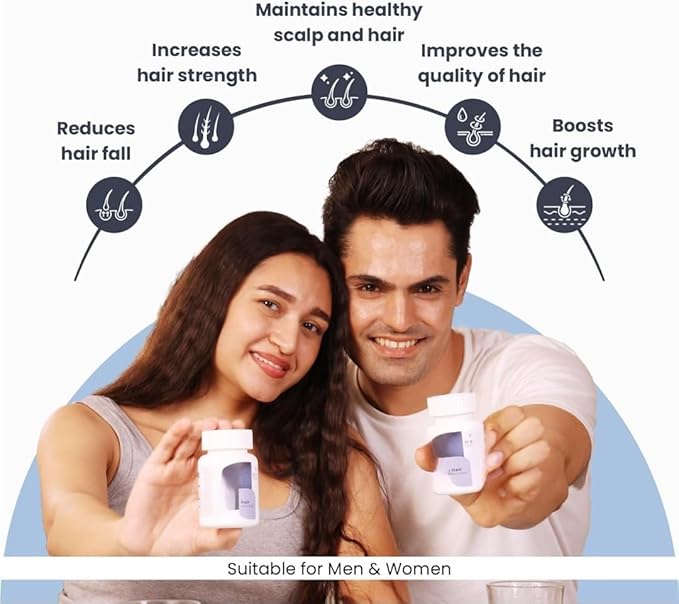 Hair Nutrition Supplement with Biotin Vitamins Minerals Amino Acids &amp DHT Blockers for Hair Growth Nourishment Strengthens &amp Reduces Hair Fall for Men &amp Women - 30 Veg Capsules (1 Mon