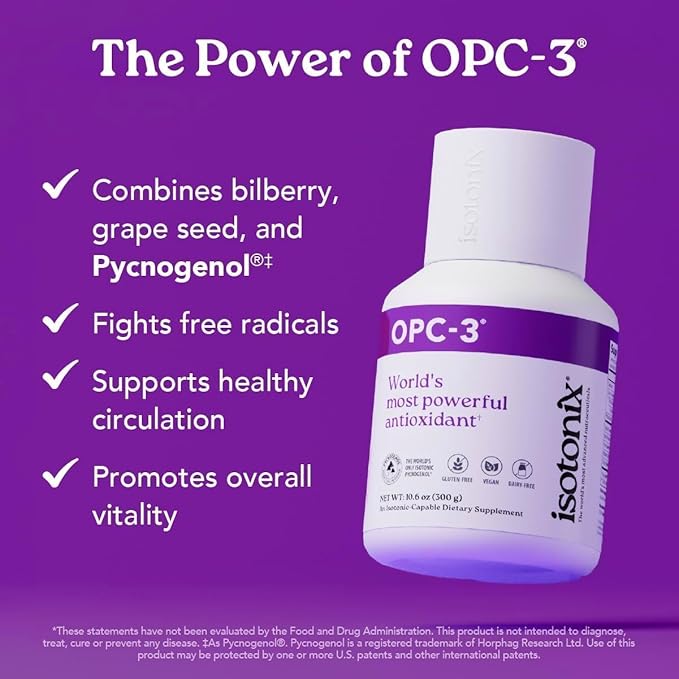 OPC-3 Isotonix - Antioxidant Supplement - Pycnogenol Grape Seed Extracts Bilberry Red Wine &amp Pine Bark Extracts - for Heart &amp Circulatory Support - Isotonic Vegan Gluten Free - 90 Serving