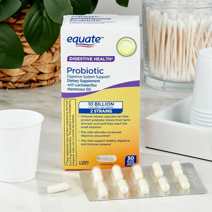 Equate Probiotic Delayed-Release Capsules 10 Billion CFU with L. rhamnosus GG 50 Count Sticker