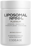 Codeage Liposomal NMNH Platinum - 500 mg NMNH Supplement NAD+ Precursor with Quercetin Pterostilbene Apigenin Active B Vitamins B2 Riboflavin &amp Vitamin B12 Methylcobalamin - Non-GMO - 60 Capsu